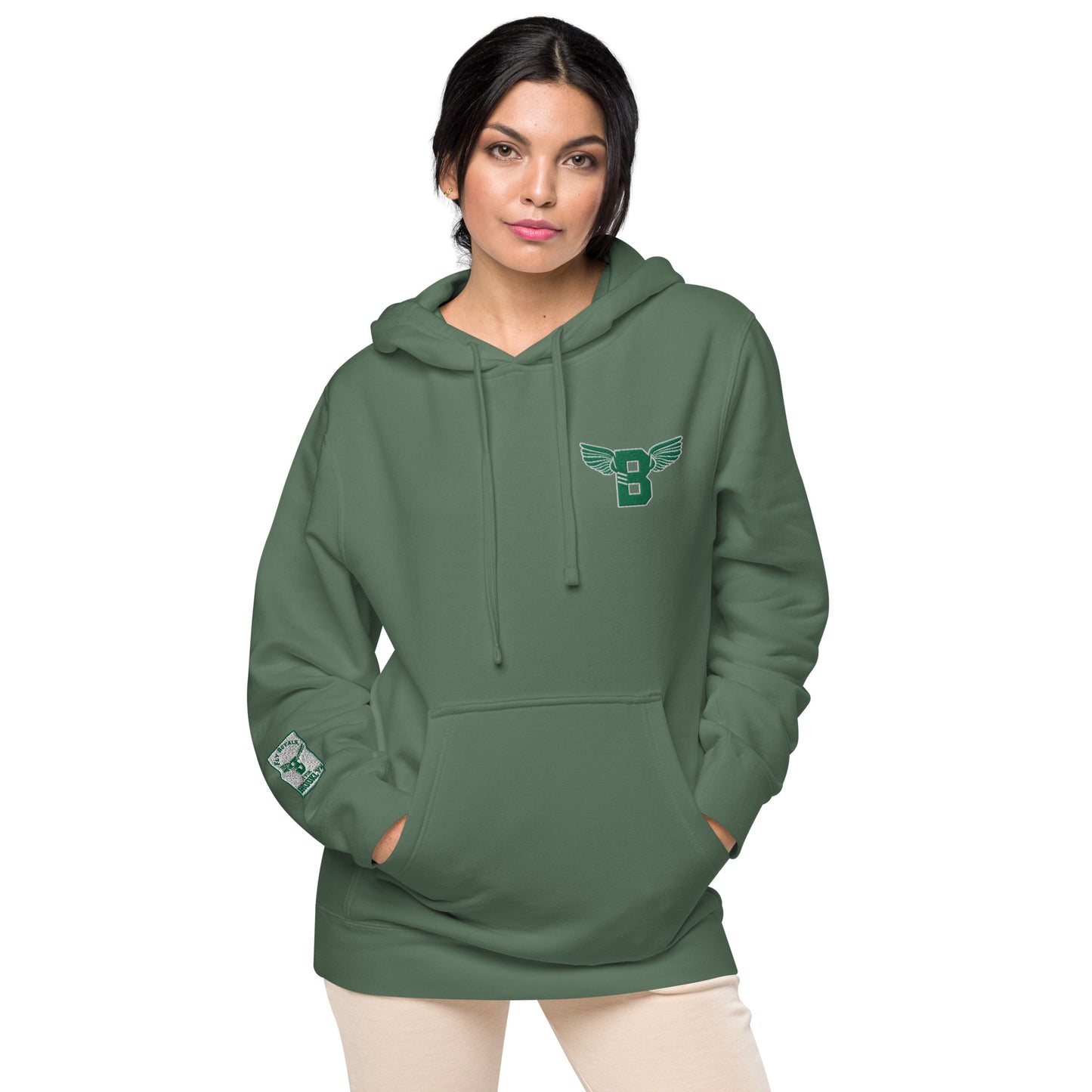 "B" IS FOR BROOKLYN - B-WING UNISEX HOODIE (KELLY GREEN STITCH)