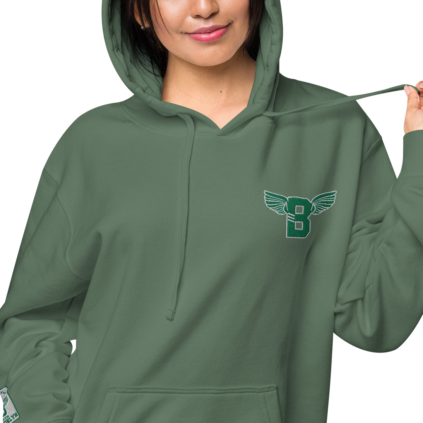 "B" IS FOR BROOKLYN - B-WING UNISEX HOODIE (KELLY GREEN STITCH)