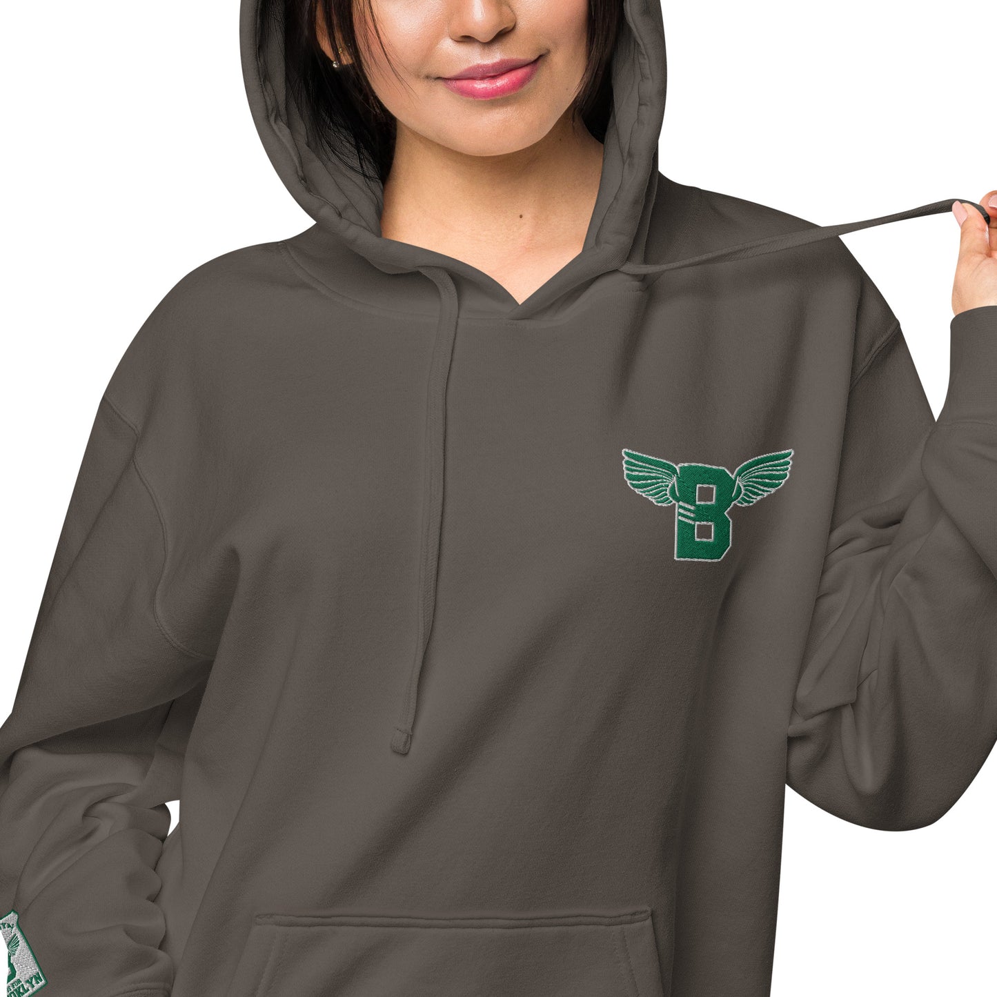 "B" IS FOR BROOKLYN - B-WING UNISEX HOODIE (KELLY GREEN STITCH)