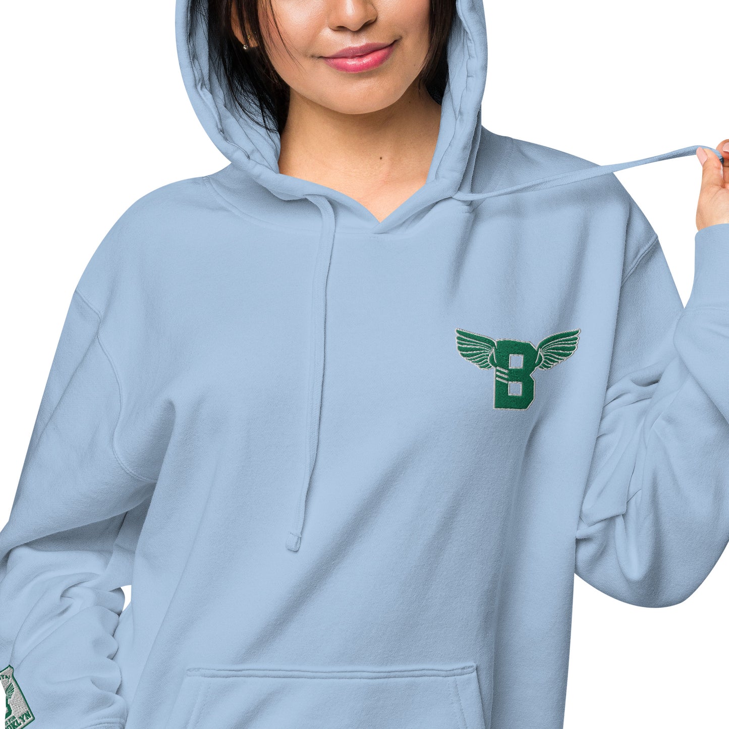 "B" IS FOR BROOKLYN - B-WING UNISEX HOODIE (KELLY GREEN STITCH)