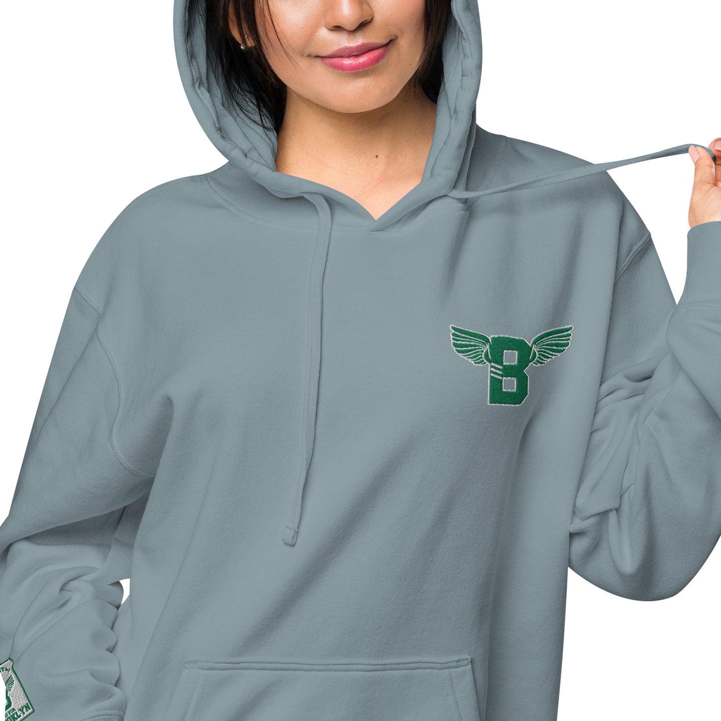 "B" IS FOR BROOKLYN - B-WING UNISEX HOODIE (KELLY GREEN STITCH)